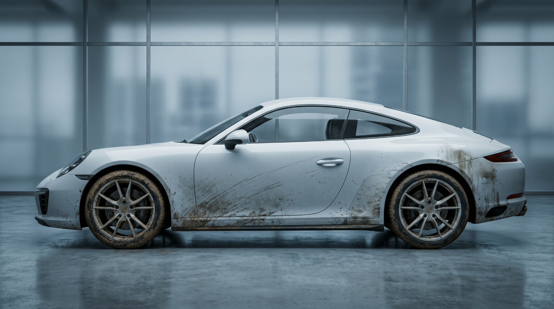 Før — skitten og støvete Porsche før behandling